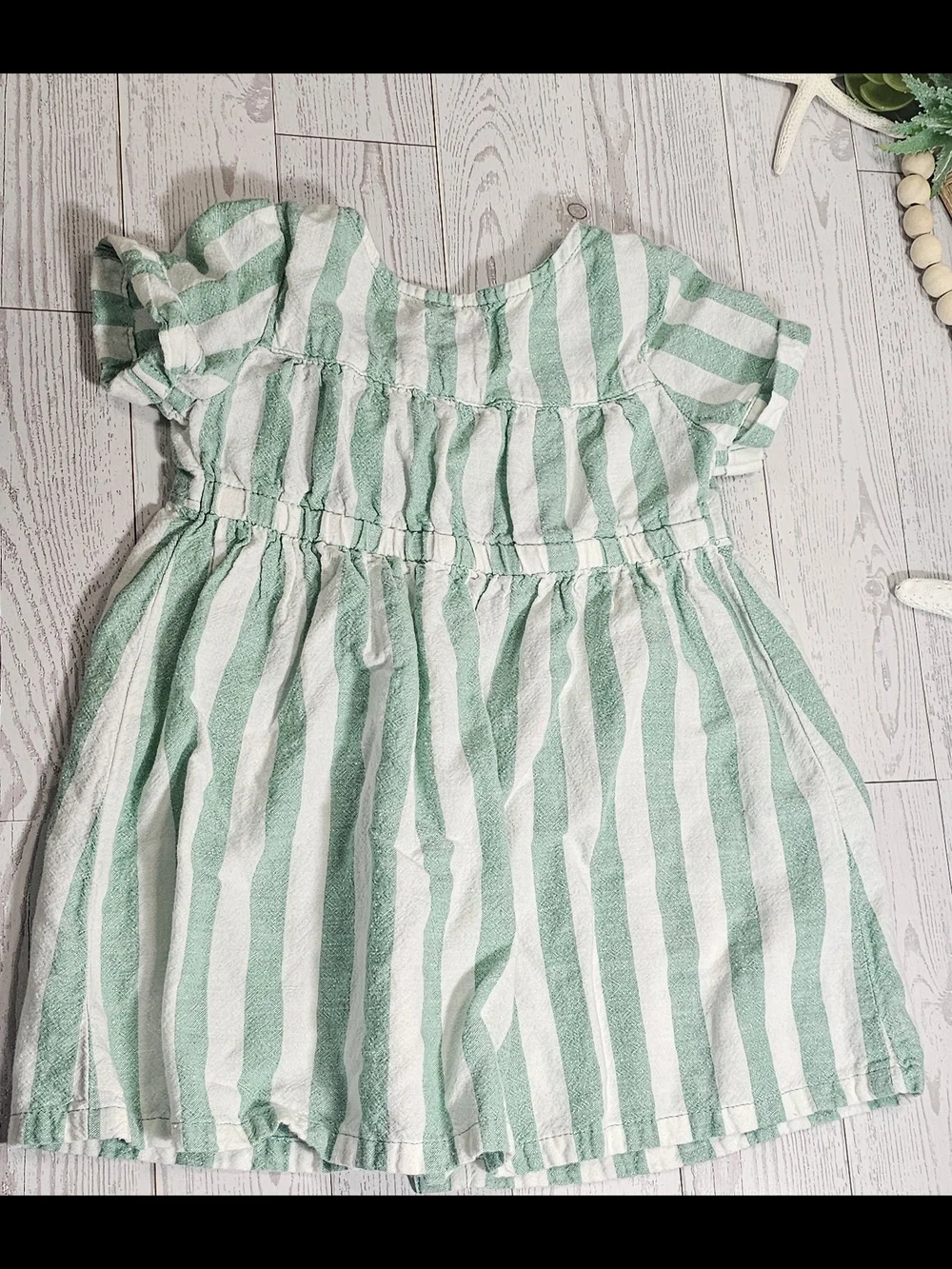 Old Navy Mint Green and White Striped Button-Front Kids Dress 12-18 Months
